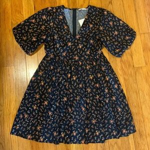 Madewell Mini Dress, Black with Fresh Sprigs, Size 2
